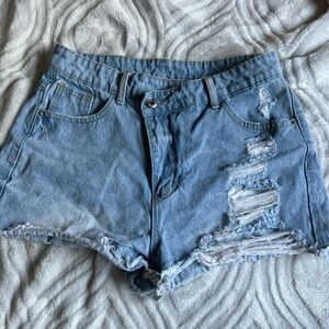Distressed Blue Denim Shorts